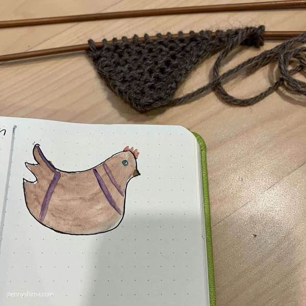 Watercolour sketch of chicken with the beginning of the 1st half of the tail