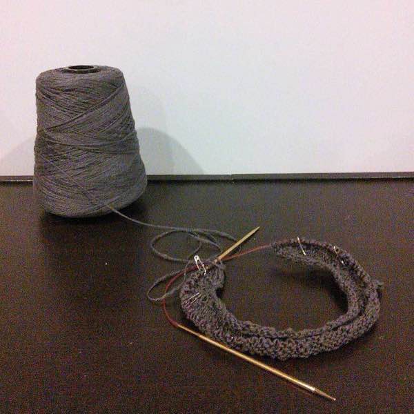 Cone of yarn and sweater, July 2015