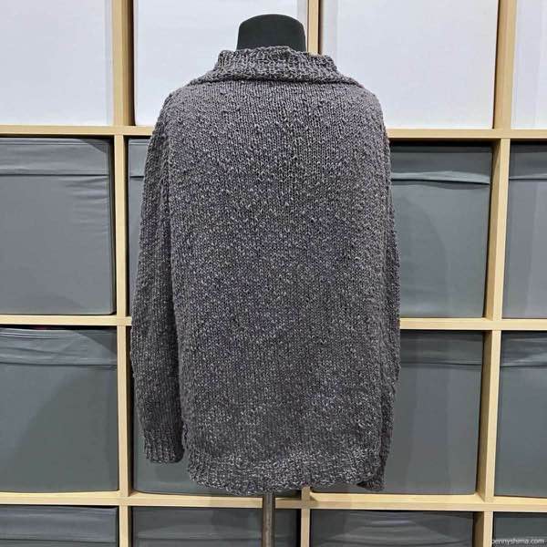 grey cardi finished back on dress form