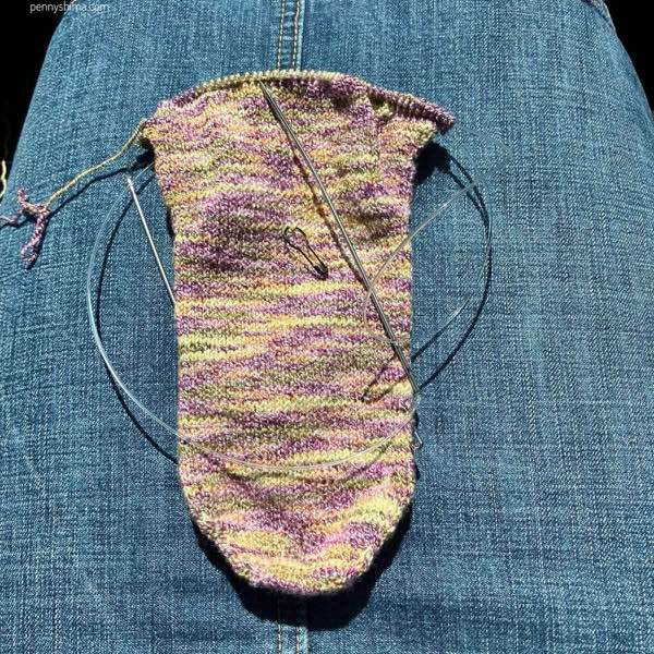 Purple cotton sock gusset increases